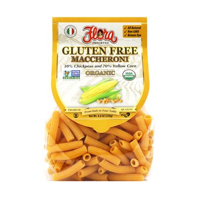 Flora Foods Organic Gluten Free Maccheroni | 8.8 oz (250g) | 30% Chickpeas and 70% Yellow Corn | Non GMO - All Natural - 100% Italian Recipe - Bronze Dye | From Italy to Your Table