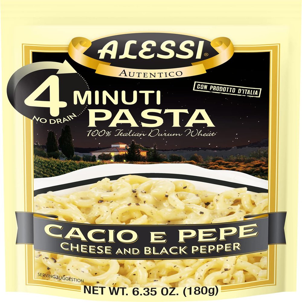Alessi 4 Minute Pasta, One Dish Quick Meals, Stovetop or Microwave, Dinner or Side Ready in Minutes (Cheese & Black Pepper, 6.35 Ounce (Pack of 6))