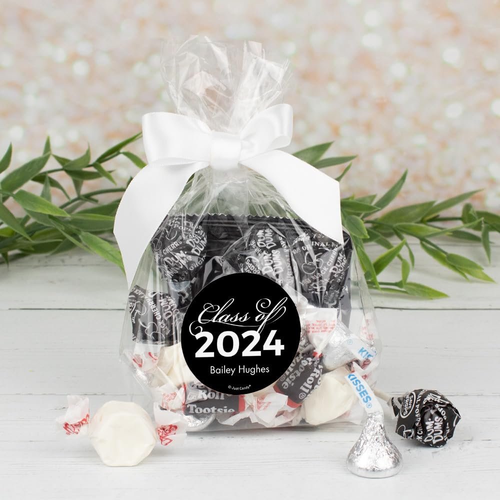 12ct Personalized Graduation Candy Black Goodie Bag Party Favors by Just Candy (12 Pack) Class of 2024