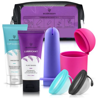 Ecoblossom Reusable Menstrual Disc - Menstrual Cup - Soft Period Disc for Women Designed with Flexible, Medical-Grade Silicone Period Cup (Cyan & Black)