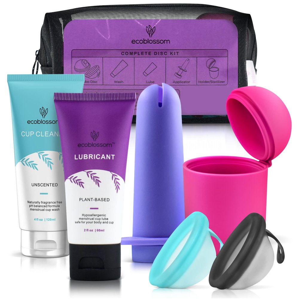 Ecoblossom Reusable Menstrual Disc - Menstrual Cup - Soft Period Disc for Women Designed with Flexible, Medical-Grade Silicone Period Cup (Cyan & Black)