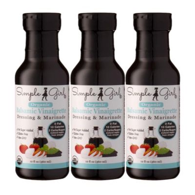 Simple Girl Organic Balsamic Vinaigrette - 12 oz each - 3 Pack - Low Sugar Salad Dressing and Marinade -Certified Organic - Gluten Free - Vegan - Low Calorie - Fat Free - NO MSG - Diet Friendly