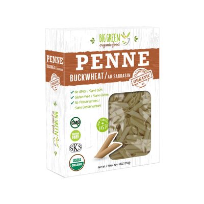 Big Green Organic Food- Organic Buckwheat Penne, 8.8oz, Gluten-Free, Non-GMO, Vegan (12)