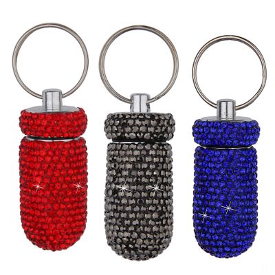 3PCS Bling Crystal Rhinestone Portable Pill Case Pill Container Waterproof Pill Holder with Keychain Glitter Travel Pill Box Small Medicine Dispenser Bottle Storage for Outdoor Camping Travel,17