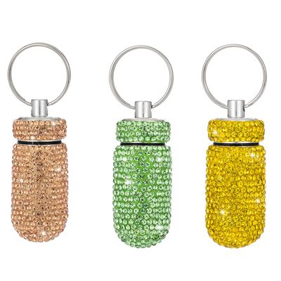 3PCS Bling Crystal Rhinestone Portable Pill Case Pill Container Waterproof Pill Holder with Keychain Glitter Travel Pill Box Small Medicine Dispenser Bottle Storage for Outdoor Camping Travel,14