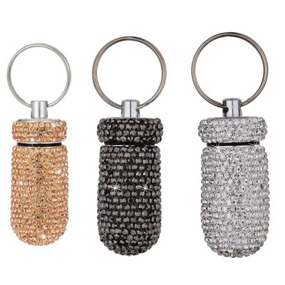 3PCS Bling Crystal Rhinestone Portable Pill Case Pill Container Waterproof Pill Holder with Keychain Glitter Travel Pill Box Small Medicine Dispenser Bottle Storage for Outdoor Camping Travel,18