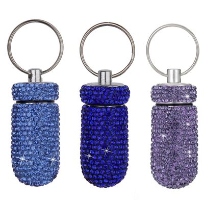 3PCS Bling Crystal Rhinestone Portable Pill Case Pill Container Waterproof Pill Holder with Keychain Glitter Travel Pill Box Small Medicine Dispenser Bottle Storage for Outdoor Camping Travel,13