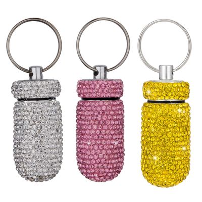 3PCS Bling Crystal Rhinestone Portable Pill Case Pill Container Waterproof Pill Holder with Keychain Glitter Travel Pill Box Small Medicine Dispenser Bottle Storage for Outdoor Camping Travel,10