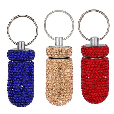 3PCS Bling Crystal Rhinestone Portable Pill Case Pill Container Waterproof Pill Holder with Keychain Glitter Travel Pill Box Small Medicine Dispenser Bottle Storage for Outdoor Camping Travel,16