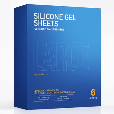 6 Pack Large Sizes Silicone Gel Sheets 6" x 5" - Medical Sterile Packaging Silicone Scar Sheets - For Irregular Scar Removal