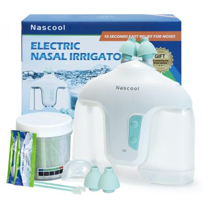 Nascool Electric Nasal Irrigation System with 50 Salt Packets, 2 Modes Nose Cleaner with SelfCleaning & Auto Waste Collection Function for Sinus Relief Runny Nose, Nasal Congestion, Itching Nose