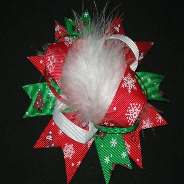 "CHRISTMAS POOF" Fur Hairbow Alligator Clips Girls Holiday Party Ribbon Bows