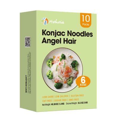 Hethstia Shirataki Noodles, 10 Packs Konjac Noodles Pasta Angel Hair, Low-Calorie (6 Kcal), Low GI, Vegan, Keto, 56.5oz Low Carb, Gluten Free and Sugar-Free, Healthy Diets, Ready to Eat