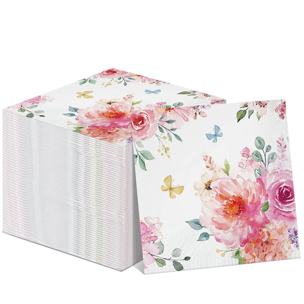 Tatuo 100 Pcs Floral Guest Napkins 3 Ply Watercolor Flower Dinner Paper Napkins Decorative Disposable Paper Hand Towels for Wedding Birthday Baby Shower Bridal Shower Tea Party Decor (6.5 x 6.5 Inch)