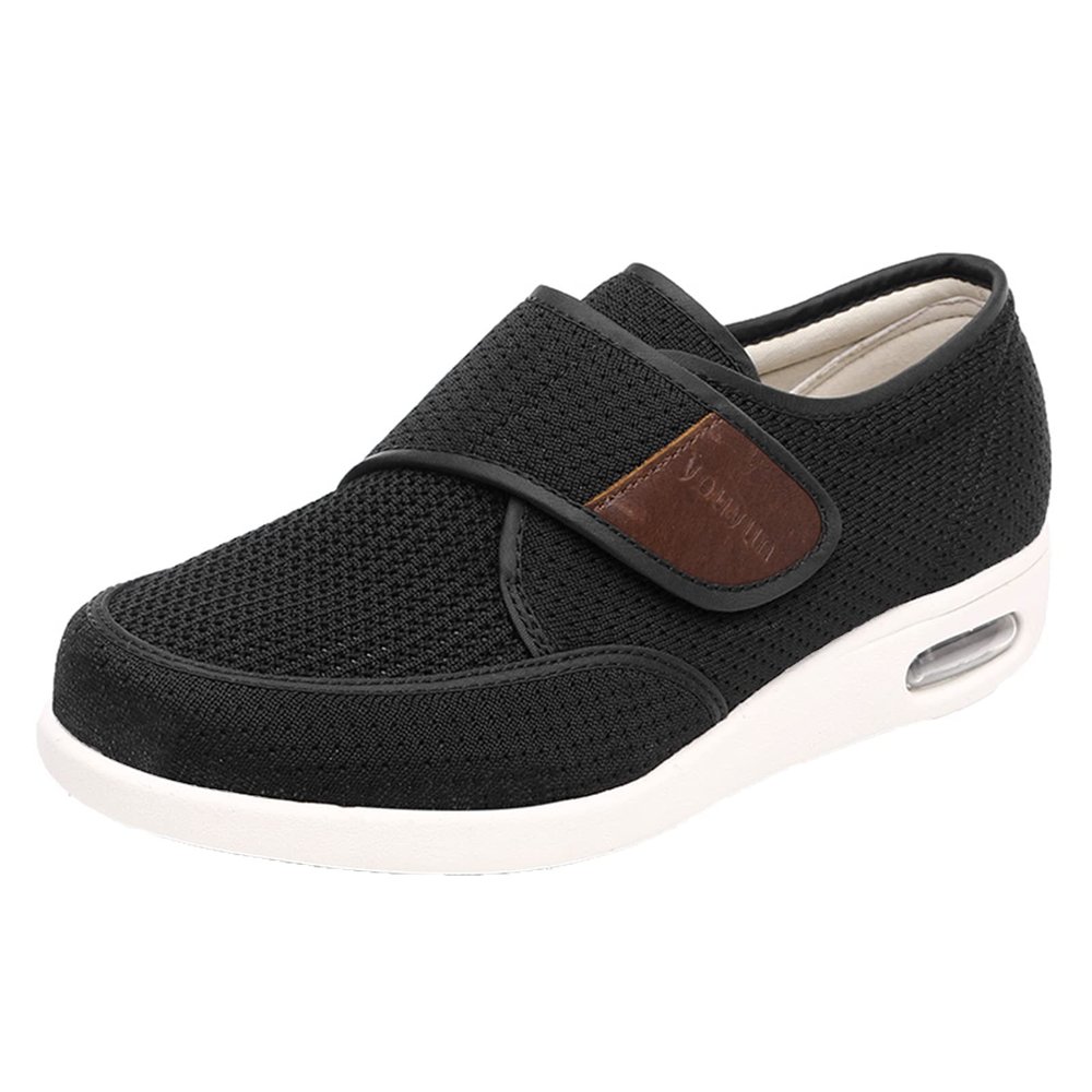SDEQA Men's Breathable Adjustable Diabetic Shoes Summer Extra Wide Walking Sneakers Comfortable Non-Slip for Elderly Edema Swollen Feet,Black,6.5