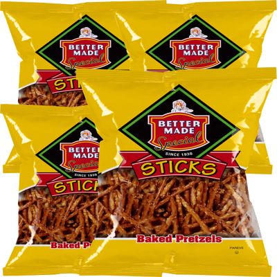 Better Made Baked Pretzel Sticks 15oz Bags - Snacks. Baked, Family Owned and Operated (STICKS, 4PACK) - Adult Healthy Bulk Snacks - Crunchy, Salty & Delicious