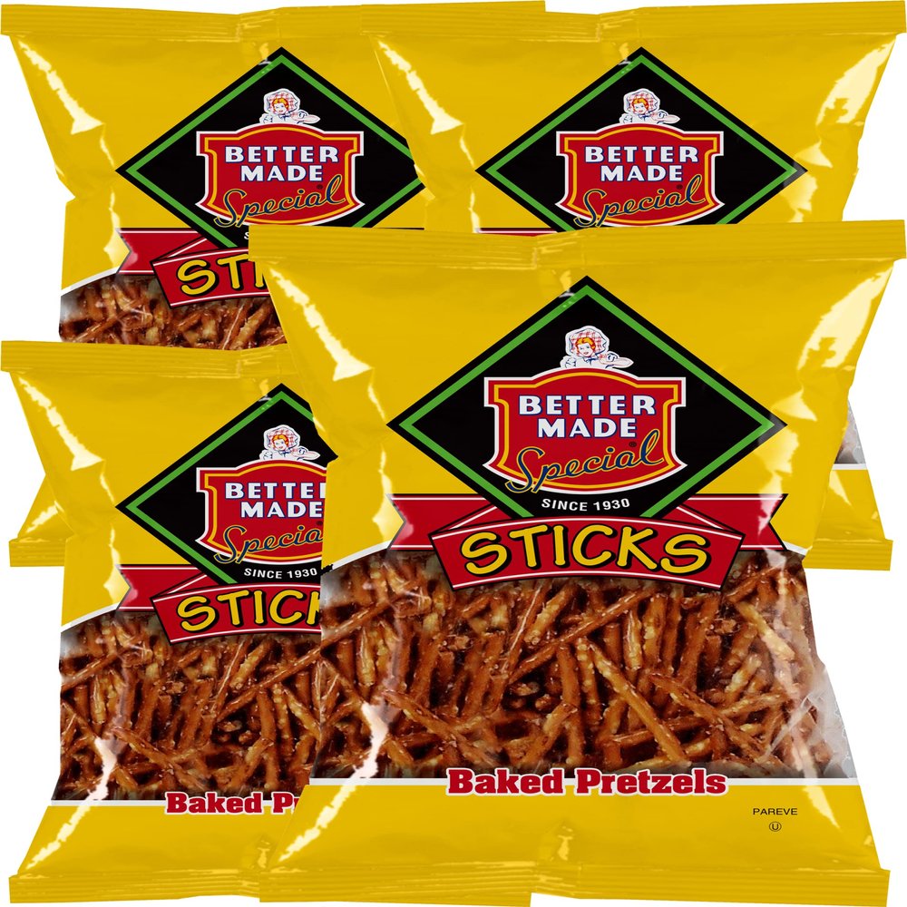 Better Made Baked Pretzel Sticks 15oz Bags - Snacks. Baked, Family Owned and Operated (STICKS, 4PACK) - Adult Healthy Bulk Snacks - Crunchy, Salty & Delicious