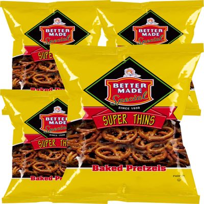 Better Made Baked Pretzel Thins 15oz Bags - Snacks. Baked, Family Owned and Operated (SUPER THINS, 4PACK)-Adult Healthy Bulk Snacks - Crunchy, Salty & Delicious