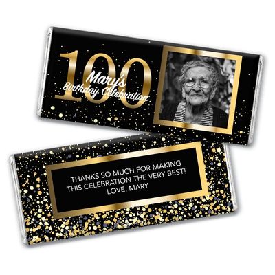 12ct Personalized 100th Birthday Candy Party Favors with Photo Chocolate Bars & Wrappers Gifts for Guests (12 Pack) - No Assembly Required