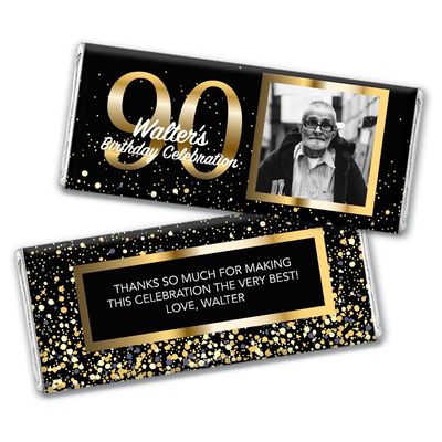 12ct Personalized 90th Birthday Candy Party Favors with Photo Chocolate Bars & Wrappers Gifts for Guests (12 Pack) - No Assembly Required