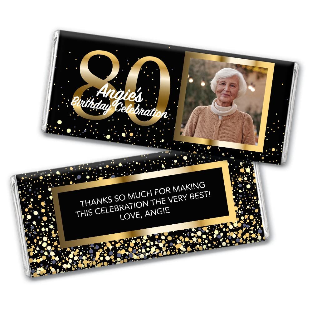 12ct Personalized 80th Birthday Candy Party Favors with Photo Chocolate Bars & Wrappers Gifts for Guests (12 Pack) - No Assembly Required