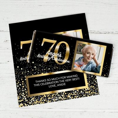 25ct Personalized 70th Birthday Candy Bar Wrappers with Photo DIY Party Favors (25 Wrappers) - Candy Not Included
