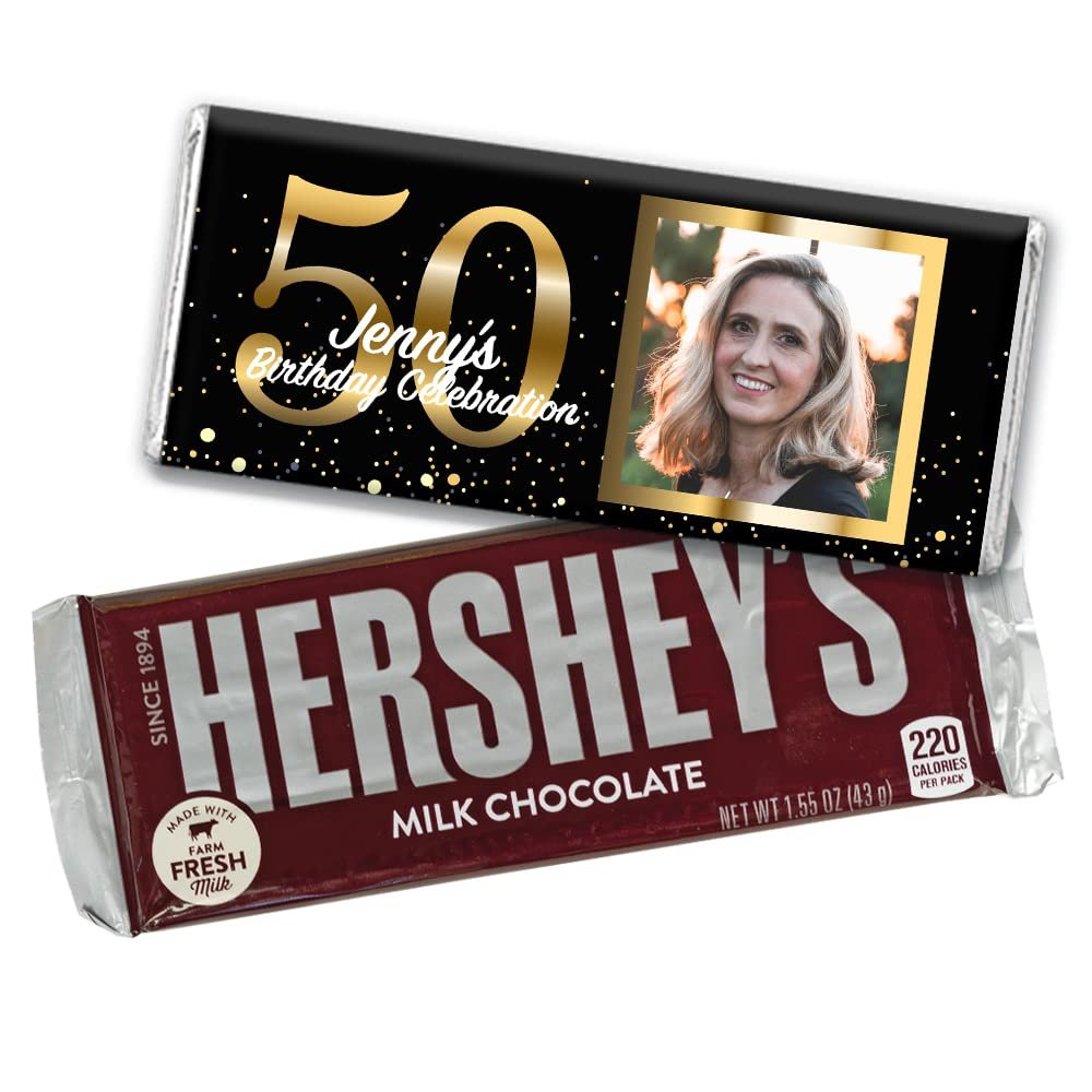 12ct Personalized 50th Birthday Candy Party Favors with Photo Chocolate Bars & Wrappers Gifts for Guests (12 Pack) - No Assembly Required