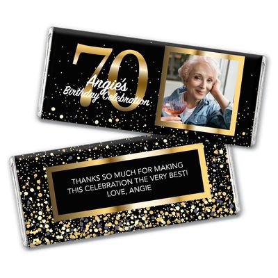 12ct Personalized 70th Birthday Candy Party Favors with Photo Chocolate Bars & Wrappers Gifts for Guests (12 Pack) - No Assembly Required