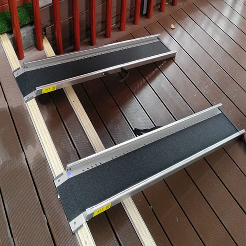 FEHUN Threshold Door Ramps Set of 2 with Non Slip Surface, Long Steel Wheelchair Ramp for DoorwaysHandicap Ramps for Old People Disabled Person (Size : 0.6m Length)