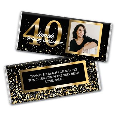 12ct Personalized 40th Birthday Candy Party Favors with Photo Chocolate Bars & Wrappers Gifts for Guests (12 Pack) - No Assembly Required