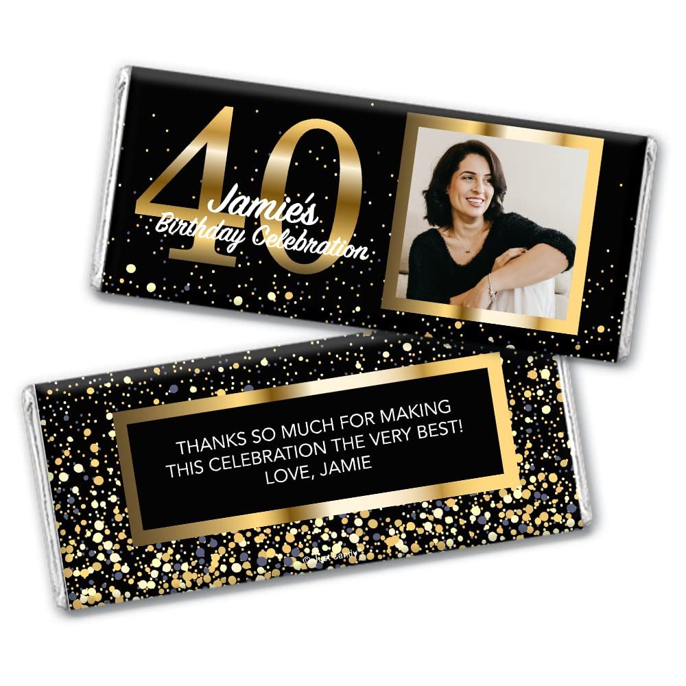 12ct Personalized 40th Birthday Candy Party Favors with Photo Chocolate Bars & Wrappers Gifts for Guests (12 Pack) - No Assembly Required
