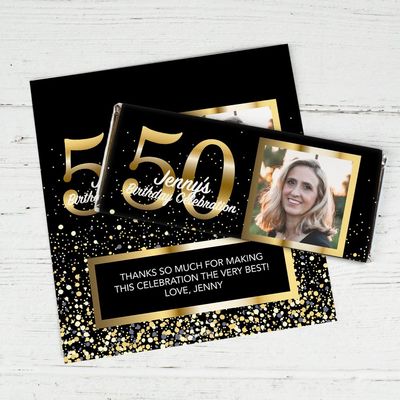 25ct Personalized 50th Birthday Candy Bar Wrappers with Photo DIY Party Favors (25 Wrappers) - Candy Not Included
