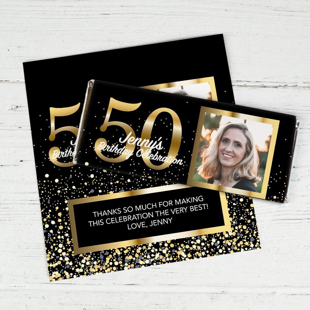 25ct Personalized 50th Birthday Candy Bar Wrappers with Photo DIY Party Favors (25 Wrappers) - Candy Not Included