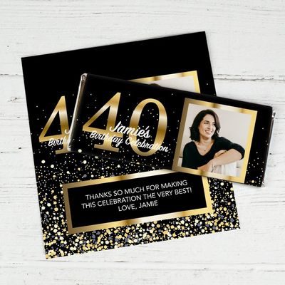 25ct Personalized 40th Birthday Candy Bar Wrappers with Photo DIY Party Favors (25 Wrappers) - Candy Not Included