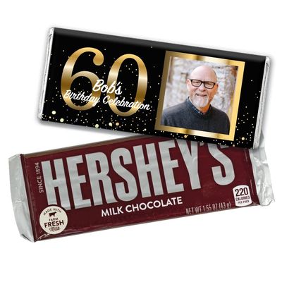 12ct Personalized 60th Birthday Candy Party Favors with Photo Chocolate Bars & Wrappers Gifts for Guests (12 Pack) - No Assembly Required