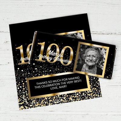 25ct Personalized 100th Birthday Candy Bar Wrappers with Photo DIY Party Favors (25 Wrappers) - Candy Not Included