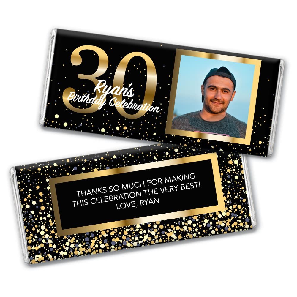 12ct Personalized 30th Birthday Candy Party Favors with Photo Chocolate Bars & Wrappers Gifts for Guests (12 Pack) - No Assembly Required