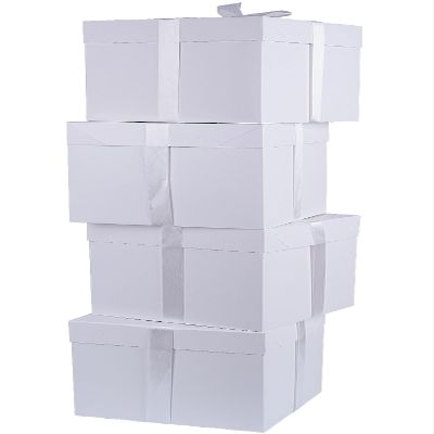 Elephant-package 8.7" Medium Birthday Gift Boxes with Lid and Ribbon, Square Gift Boxes - 4 Pcs (White), Bridal Showers, Weddings, Baby Showers, Party Favor Boxes