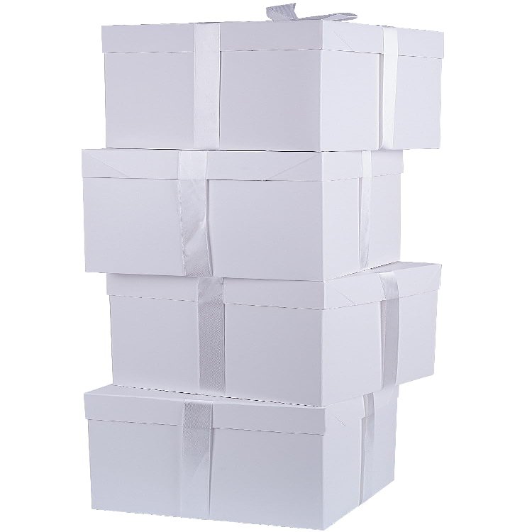 Elephant-package 8.7" Medium Birthday Gift Boxes with Lid and Ribbon, Square Gift Boxes - 4 Pcs (White), Bridal Showers, Weddings, Baby Showers, Party Favor Boxes