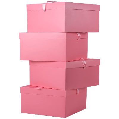 Elephant-package 8.7" Medium Birthday Gift Boxes with Lid and Ribbon, Square Gift Boxes - 4 Pcs (Pink), Bridal Showers, Weddings, Baby Showers, Party Favor Boxes