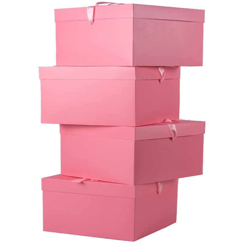 Elephant-package 8.7" Medium Birthday Gift Boxes with Lid and Ribbon, Square Gift Boxes - 4 Pcs (Pink), Bridal Showers, Weddings, Baby Showers, Party Favor Boxes