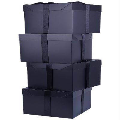 Elephant-package Medium Black Gift Boxes with Lid - 8.7" Square, 4 Pcs - Perfect for Weddings, Birthdays, Anniversaries