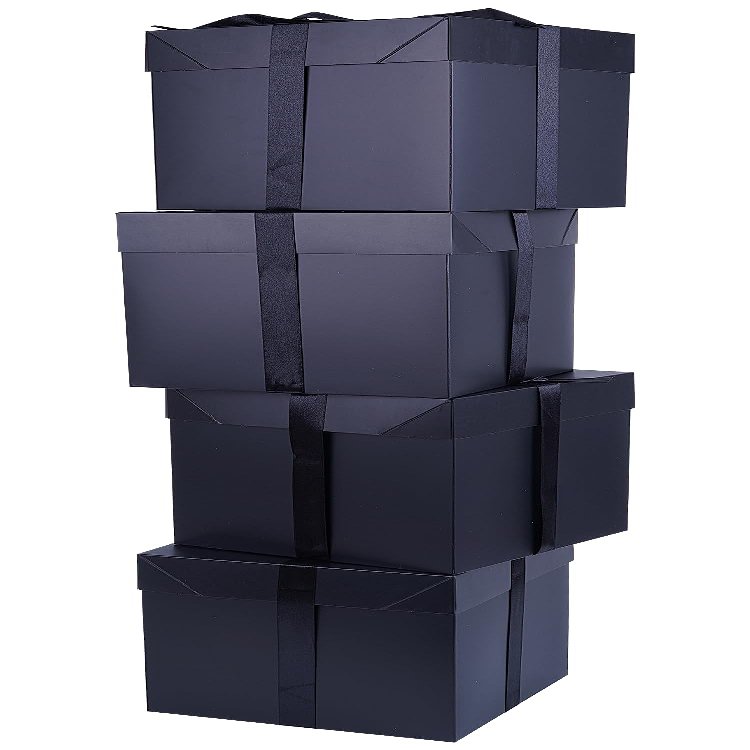 Elephant-package Medium Black Gift Boxes with Lid - 8.7" Square, 4 Pcs - Perfect for Weddings, Birthdays, Anniversaries