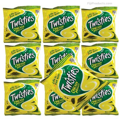 FIJI Twisties (Pack of 10 x 20g) Unique CHICKEN Poulet Flavor Snack, Crunchy Snacks From FIJI