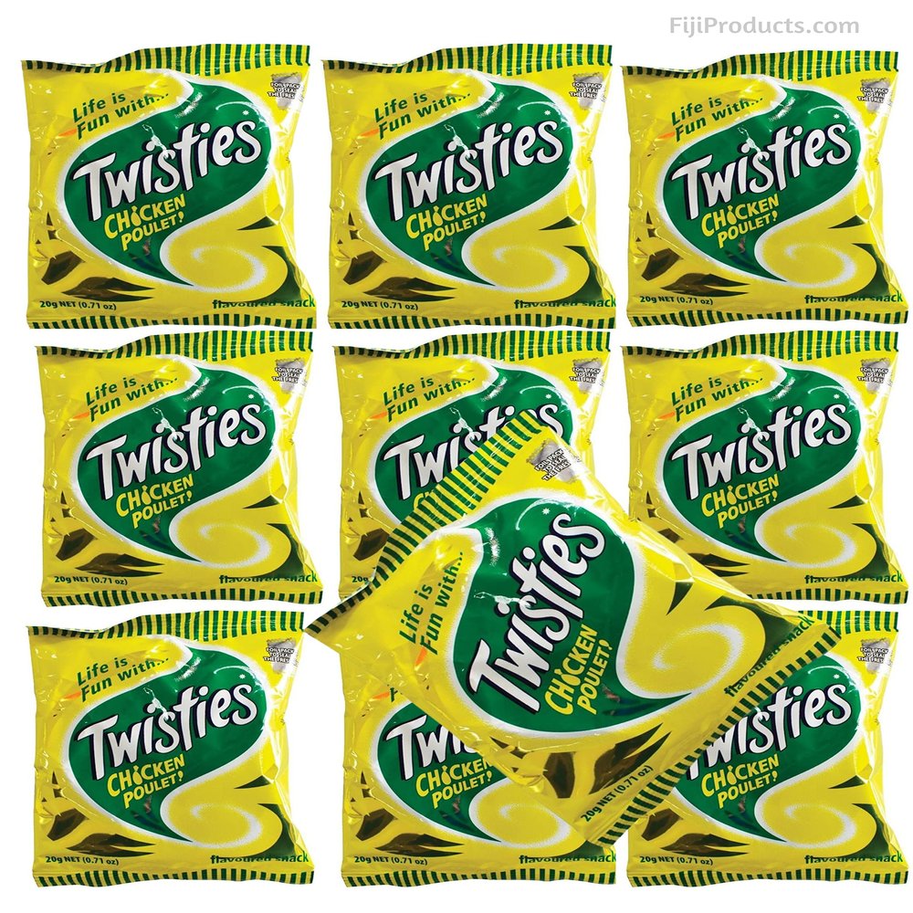 FIJI Twisties (Pack of 10 x 20g) Unique CHICKEN Poulet Flavor Snack, Crunchy Snacks From FIJI