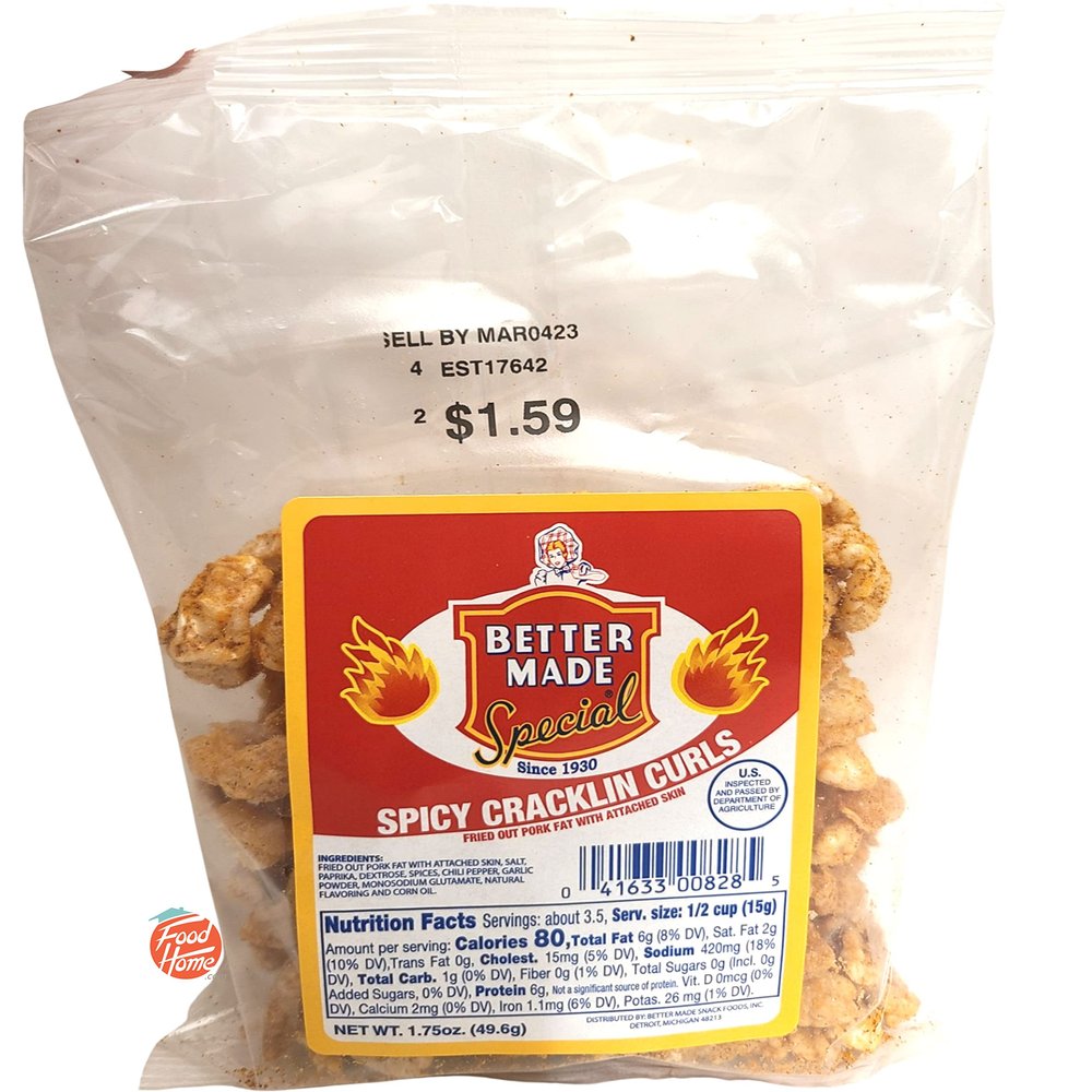 Better Made Special spicy cracklin curls, fried out pork skin with attached skin 1.75-ounce bag
