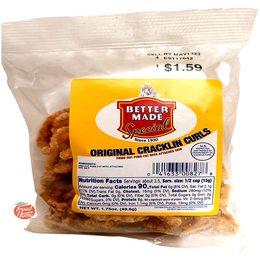 Better Made Special original cracklin curls, fried out pork fat with attached skin 1.75-ounce bag