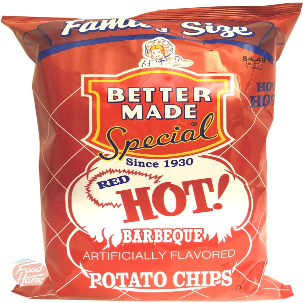 Better Made Family Size red hot! barbeque flavor potato chips, 8.5-ounce bag