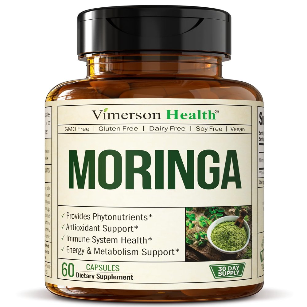 Moringa Capsules with 100% Pure Moringa Powder for Balanced Energy, Healthy Metabolism, Antioxidant & Immune Support. Nutrient-Dense Superfood Vitamins. Vegan. Non-GMO. Third Party Tested. 60 Capsules