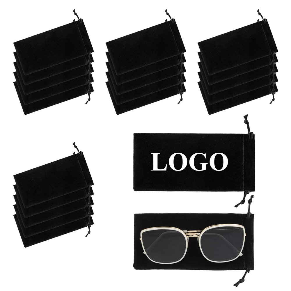 TopTie Custom 50 PCS Sunglasses Case Bags, Logo Printed Party Favors Microfiber Pouch Storage Drawstring Bag